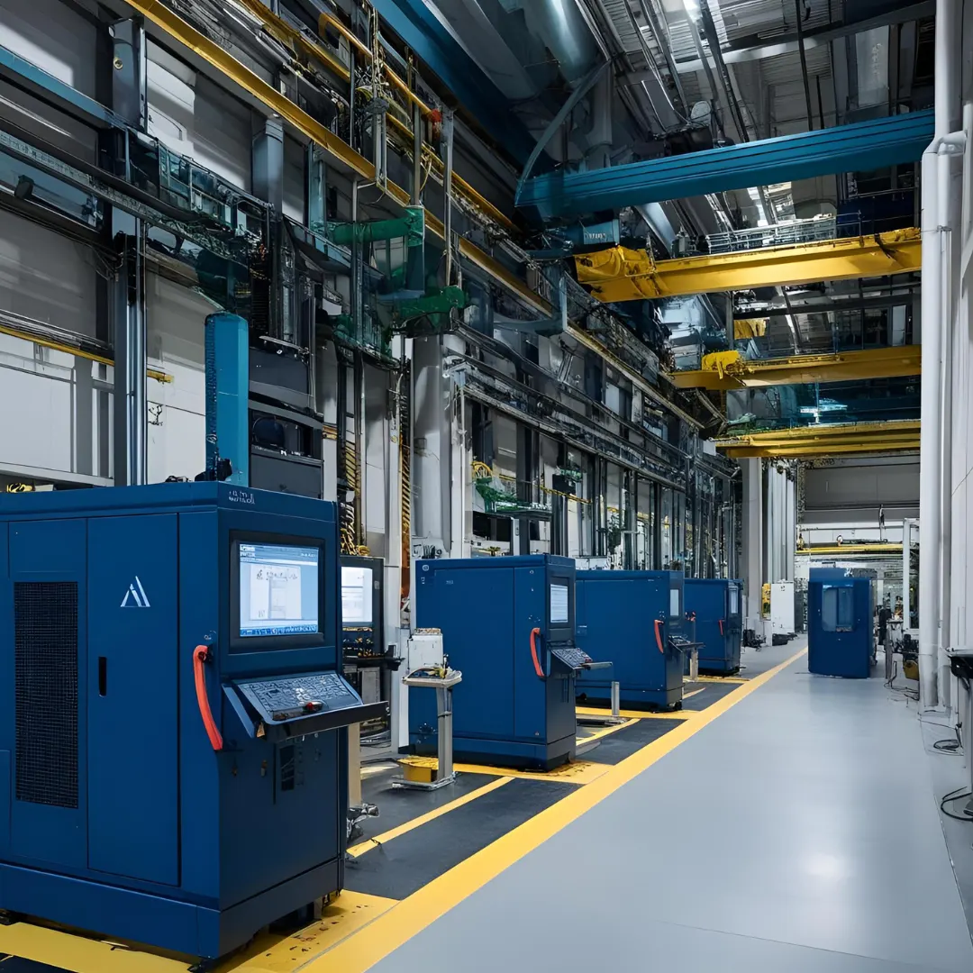 Industrial robotics on a factory floor